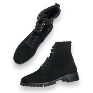 Kate Spade Boots Womens 5 Black Suede Leather Lace Up Zip Hiking Booties NWOB